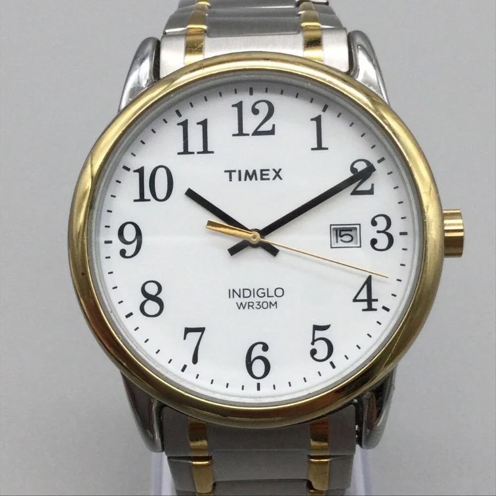 Timex TW2P81400 Mens Watch 38mm White Dial Indiglo Date Two Tone Stainless